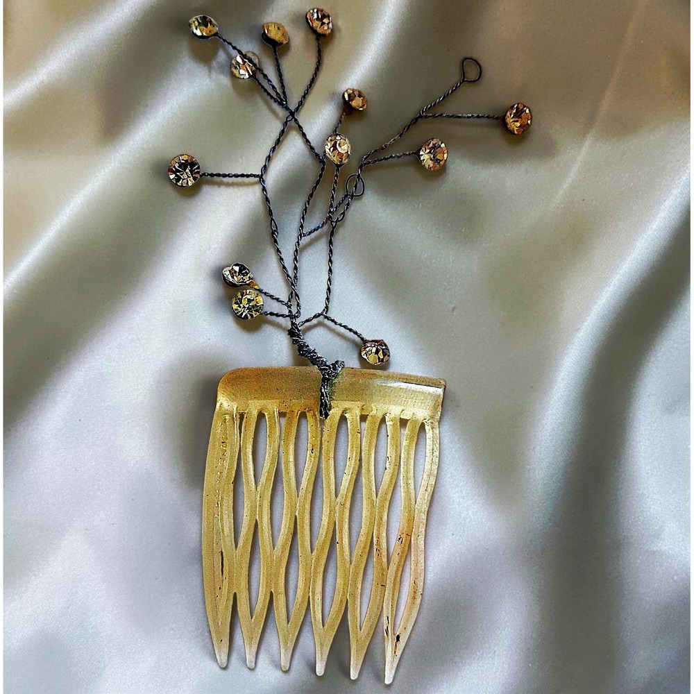 Vintage 50s Rhinestone Tree Hair Comb Mid Century Bridal Updo Wire Pin
